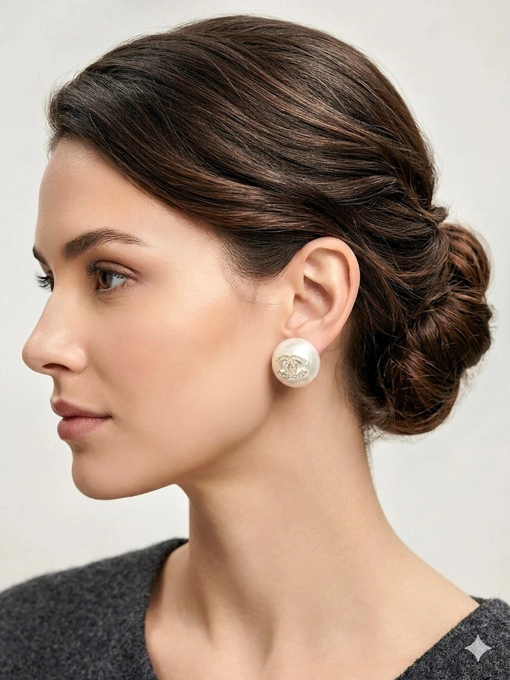 Crystal Double C Faux Pearl Dome Button Earrings White & Gold